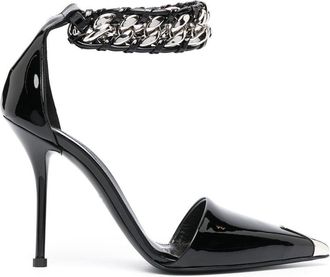 Alexander McQueen 105mm chain-trim leather pumps - women - Calf Leather/Calf Leather/Patent Calf Leather - 39.5 - Black