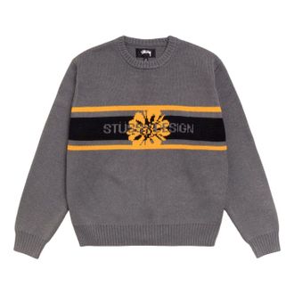 St&uuml;ssy Striped Hibiscus Sweater Grey 117305-GREY