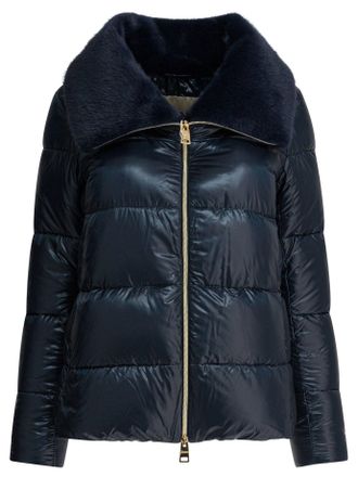 Herno Ultralight Nylon Down Jacket And Lady Alternative Fur Jackets And Coats Blu-Donna