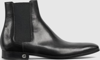 Gucci Mens Ankle Boot With Elastic Insert, Black, Leather