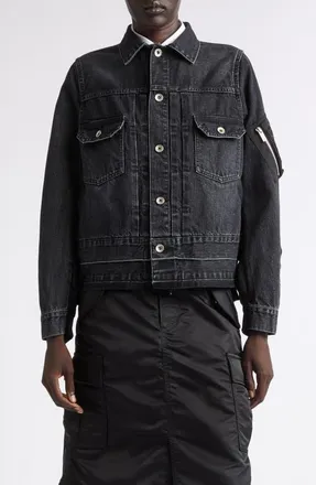 sacai Denim & Nylon Twill Jacket in Black at Nordstrom, Size 3