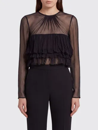 Elisabetta Franchi Blusa girocollo in viscosa con rouches e maniche lunghe