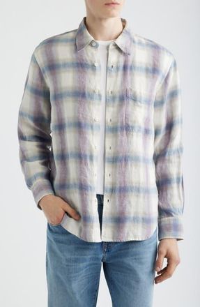 Madewell Linen & Organic Cotton Button-Up Shirt in Purple Ombre Plaid at Nordstrom, Size Xx-Large