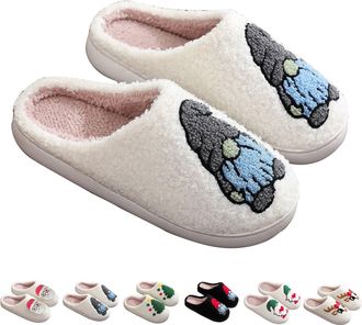 Generic Fluffy Slippers Women Men Novelty Cute Christmas Slippers,Comfy Warm Lightweight Breathable Anti-Slip House Shoes for Indoor and Outdoor (D-White, 3-4