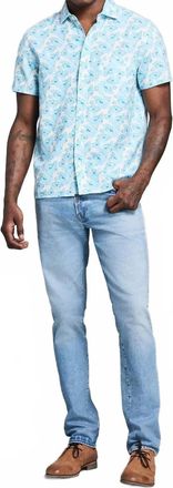 Billy Reid Short Sleeve Textured Painted Floral Treme Shirt In Sky Blue Multi