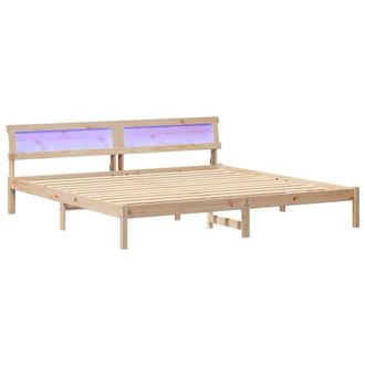Berkfield Home with LED Strip Lights with Headboard Brown 200 x 200 cm Solid pin in Beige