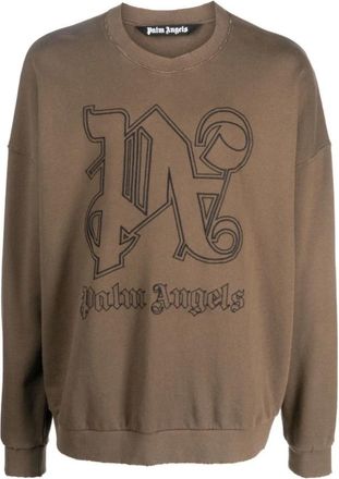 Palm Angels Geborduurde Logo Sweater - Heren - Sweatshirts - Bruin - M - Katoen - Hoodies & sweatvesten