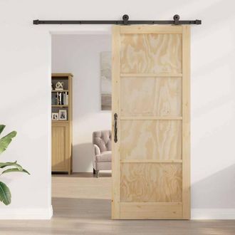 Berkfield Home Sliding Door with Hardware Set 86x211 cm Solid Wood Pine in Light Tan