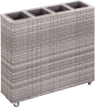 vidaXL Arriate Con 4 Macetas De Rat&aacute;n Sint&eacute;tico Gris 80x22x79 Cm Vidaxl