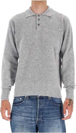 Drumohr Grijze Wollen Trui Polo Stijl - Heren - Ronde hals truien - Grijs - 2XL - Wol - Truien & Vesten