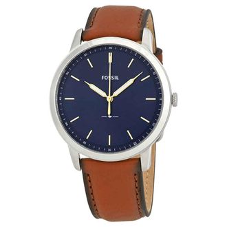 Fossil Minimalist Blue Dial Brown Leather Mens Watch FS5304