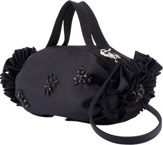 Simone Rocha Womens Mini Double Ribbon Rosette Purse Nylon Black Bags Handbags-purses