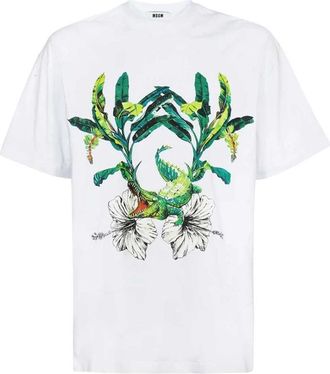 Msgm Bedrukt katoenen T-shirt - Heren - T-shirts - Wit - S - Katoen - Tops