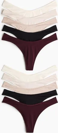 H&M 10-pack Cotton Thong Briefs in Burgundy/light Beige Melange at Nordstrom, Size X-Small