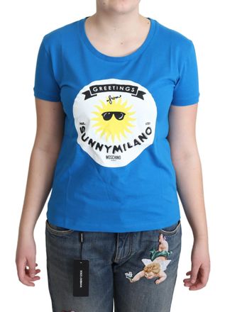 Moschino Womens Sunny Milano Graphic Tee - Sky Blue Cotton - Size EU 40 (Womens)