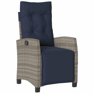 vidaXL Sill&oacute;n Reclinable De Jard&iacute;n Con Reposapi&eacute;s Rat&aacute;n Sint&eacute;tico Gris Vidaxl