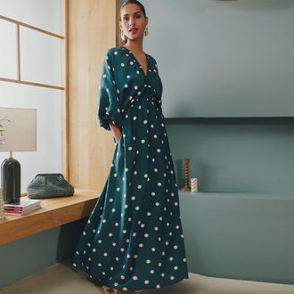 La Redoute Collections 3/4-jurk met V-hals en stippen