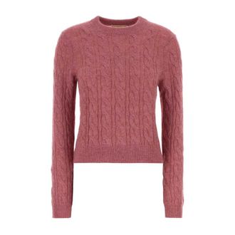 Michael Kors Kabel Gebreide Trui van Nylon en Alpaca Blend - Dames - Ronde hals truien - Roze - S - Nylon - Truien & Vesten