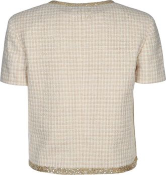 Miu Miu Womens Metallic-Trimmed Tweed Jacket Beige Polyester