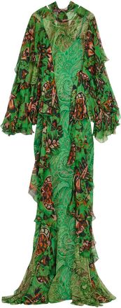 Etro Printed Ruffled Silk-chiffon Maxi Dress - Green - 42 (UK10 / S)