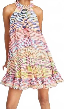 AMUR Estfan Pleated Ruffled Printed Crepe De Chine Mini Dress In Double Rainbow