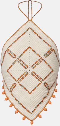 Alemais Marva beaded crochet open-back cotton top