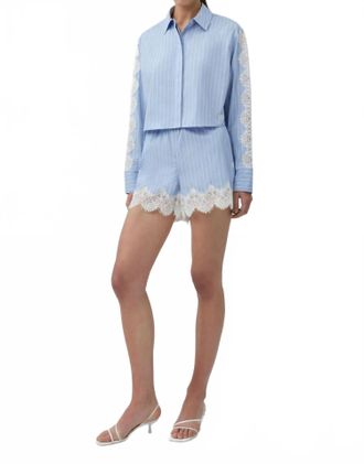 SIMKHAI Renata Cropped Shirt In Oxford Blue Stripe