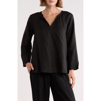 Eileen Fisher Princess Sleeve Linen Top in Black at Nordstrom Rack, Size X-Small