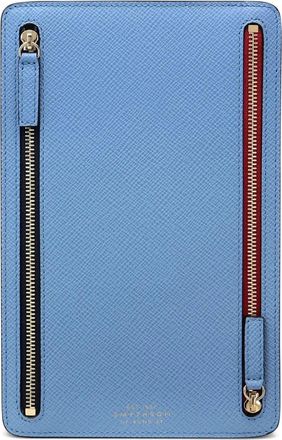 Smythson double-zip travel case - unisex - Fabric/Calf Leather - One Size - Blue