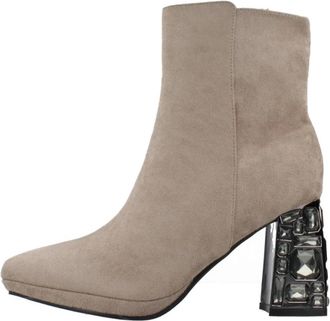 Menbur Detalle Joy Enkelboot - Dames - Laarzen met Hak - Beige - 39 EU - Schoenen