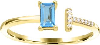 Diamond2Deal 10K Yellow Gold Swiss Blue Topaz and Diamond Engagement Ring ( 0.35Ct)