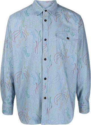 Viktor & Rolf graphic-print button-up denim shirt - men - Cotton - S - Blue