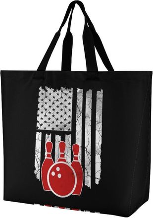 Generic Bowling U.S. Flag Reusable Shopping Bags Large Capacity Grocery Bag Heavy Duty Tote for Women 40x40x16cm