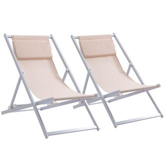 OUTSUNNY 2Pcs Texteline Chaise Lounge Recliner Chair Adjust Lounger Patio Beige | TJ Hughes