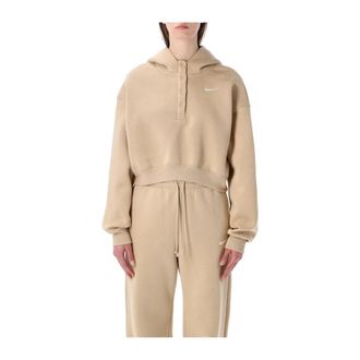 Nike Sportswear Phoenix Fleece Oversized Cropped Henley Hoodie - Dames - Sportshirts - Beige - M - Katoen - Fitness