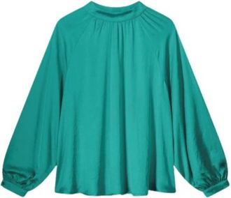 Summum Zijde-effect officierskraagblouse - Dames - Blouses - Groen - XS - Overhemden