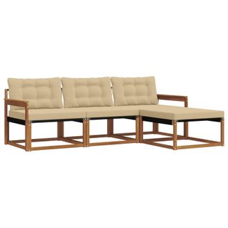vidaXL Conjunto De Sof&aacute;s De Exterior Con Coj&iacute;n 4 Pcs Natural Y Beige Vidaxl