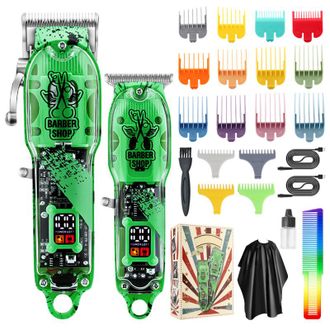 OEM Cortapelos El&eacute;ctrico Inal&aacute;mbrico, Kit De Corte De Pelo Para Hombre Con 16 Peines Gu&iacute;a, Capa De Corte Y Peine Para Uso En Barber&iacute;as Y En Casa