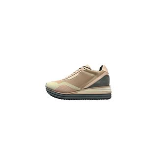 Apepazza Schoenen, Dames, Beige, 39 EU, Suède, Leren Sneakers met Suède Inzetstukken