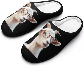 Generic Goat With Glasses Fashion Cotton Slippers for Women Memory Foam House Slippers Non-Slip House Bedroom Shoes