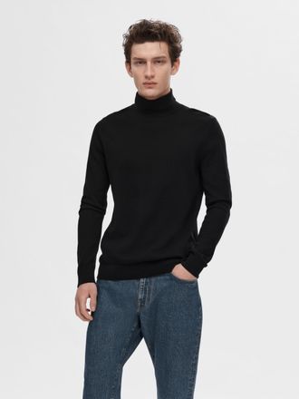 Selected Rollkragenpullover SELECTED SLHBERG ROLL NECK NOOS, Herren, Gr. XXL, schwarz, Strick, Obermaterial: 100% Baumwolle, unifarben, regular fit normal, Run