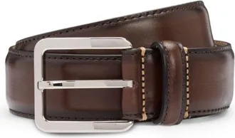 BOSS Italian-leather belt with contrast stitching