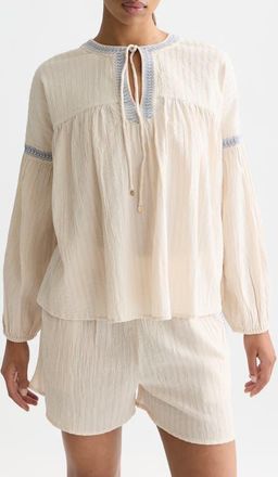 Scotch & Soda Embroidered Cotton Crepe Top in Fog at Nordstrom, Size 12 Us