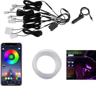 No Brand Iluminaci&oacute;n Interior Led En El Coche, 5 En 1, Cable De Fibra &Oacute;ptica Rgb De 6 Metros De Longitud, 16 Millones De Colores, Sincronizaci&oacute;n Con La M&uacute;sica 