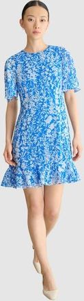 Hobbs London Iona Floral Print Mini Dress in Blueivory at Nordstrom, Size 16