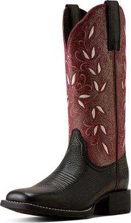 Ariat Womens Round Up Holly Wide Square Toe Western Boots in Obsidian Fairy Berry, B Medium Width, Size 5.5, by Ariat