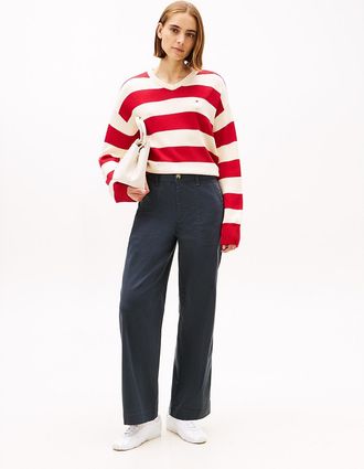 Tommy Hilfiger Womens Stretch Twill Wide Leg Utility Pant - Grey - 10