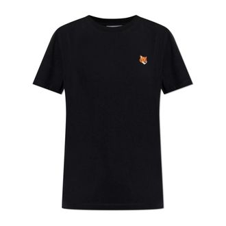 Maison Kitsun&eacute; Tops, Dames, Zwart, XS, Katoen, Fox Head Regular T-Shirt