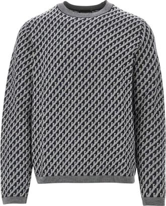 Emporio Armani Jacquard trui van scheerwol - Heren - Ronde hals truien - Zwart - L - Wol - Truien & Vesten