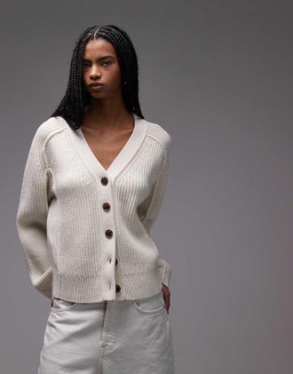 & Other Stories Cardigan in pura lana a coste bianco sporco-Marrone